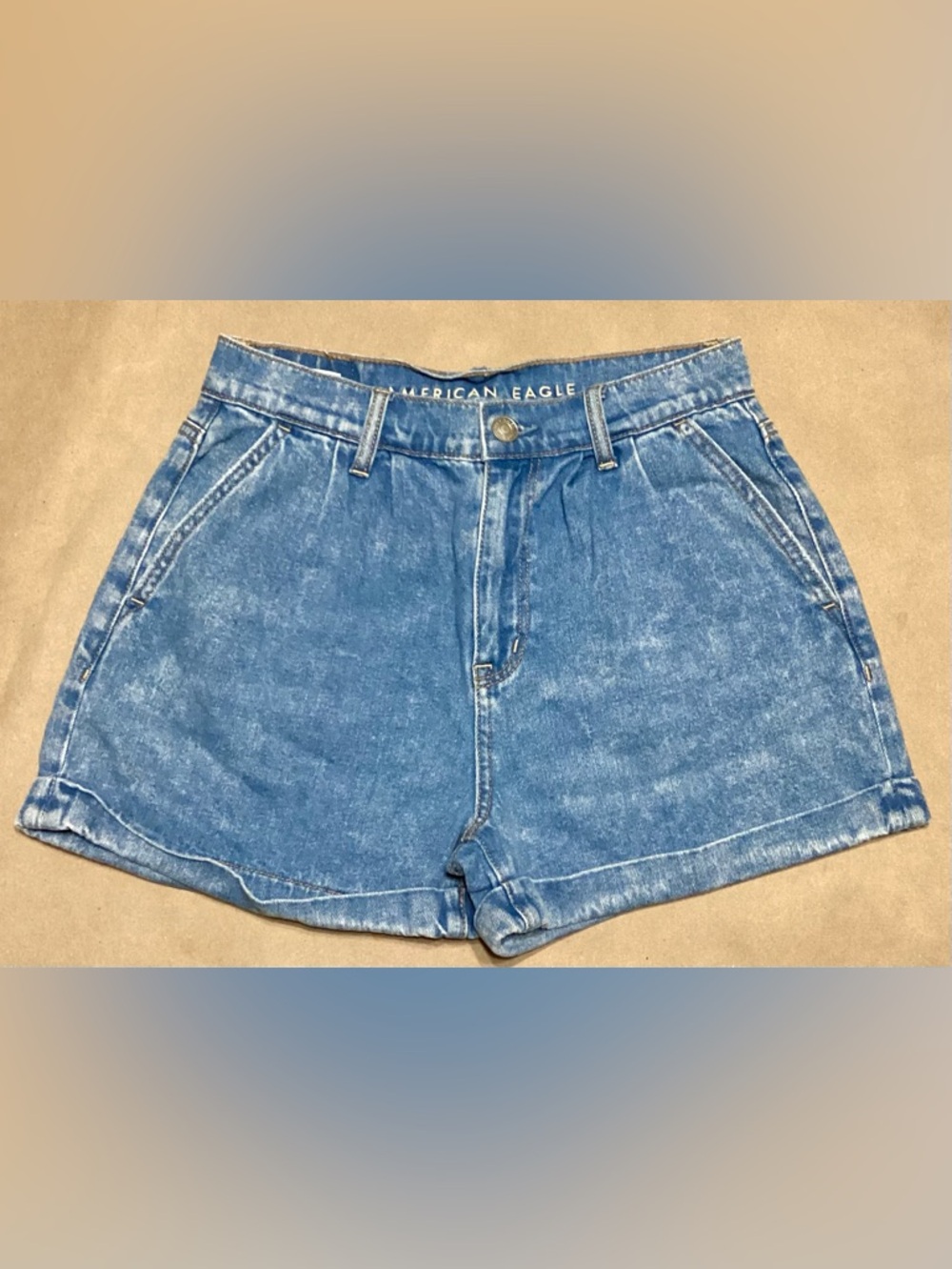 American Eagle Light Blue Denim Shorts with Waistband Logo